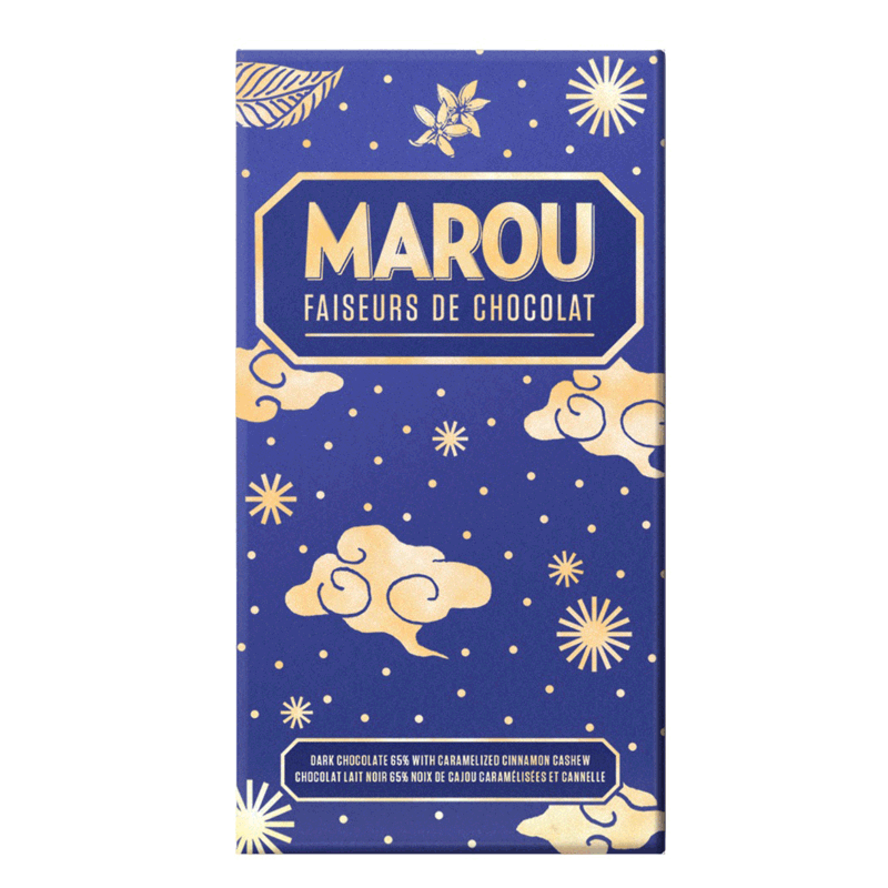 Marou dunkle Schokolade 65% Caramelised Cinnamon & Cashew – Christmas Edition